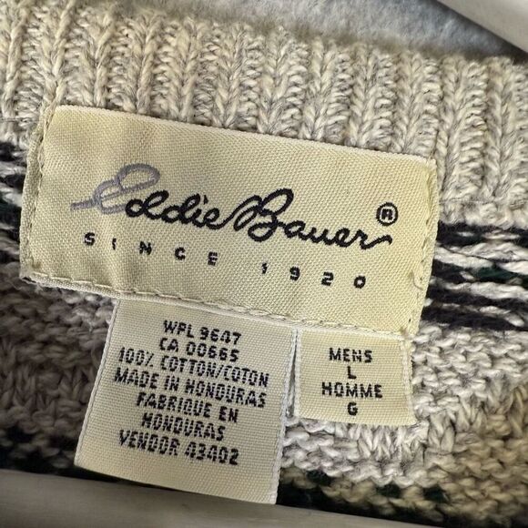 Eddie Bauer Mens Size Large Pullover Sweater Tan Black 100% Cotton Long Sleeve - Picture 5 of 7
